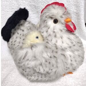 Vintage 1985 Snuggables Plush Mother Hen With Chicks‎ Stuffed Animal Toy